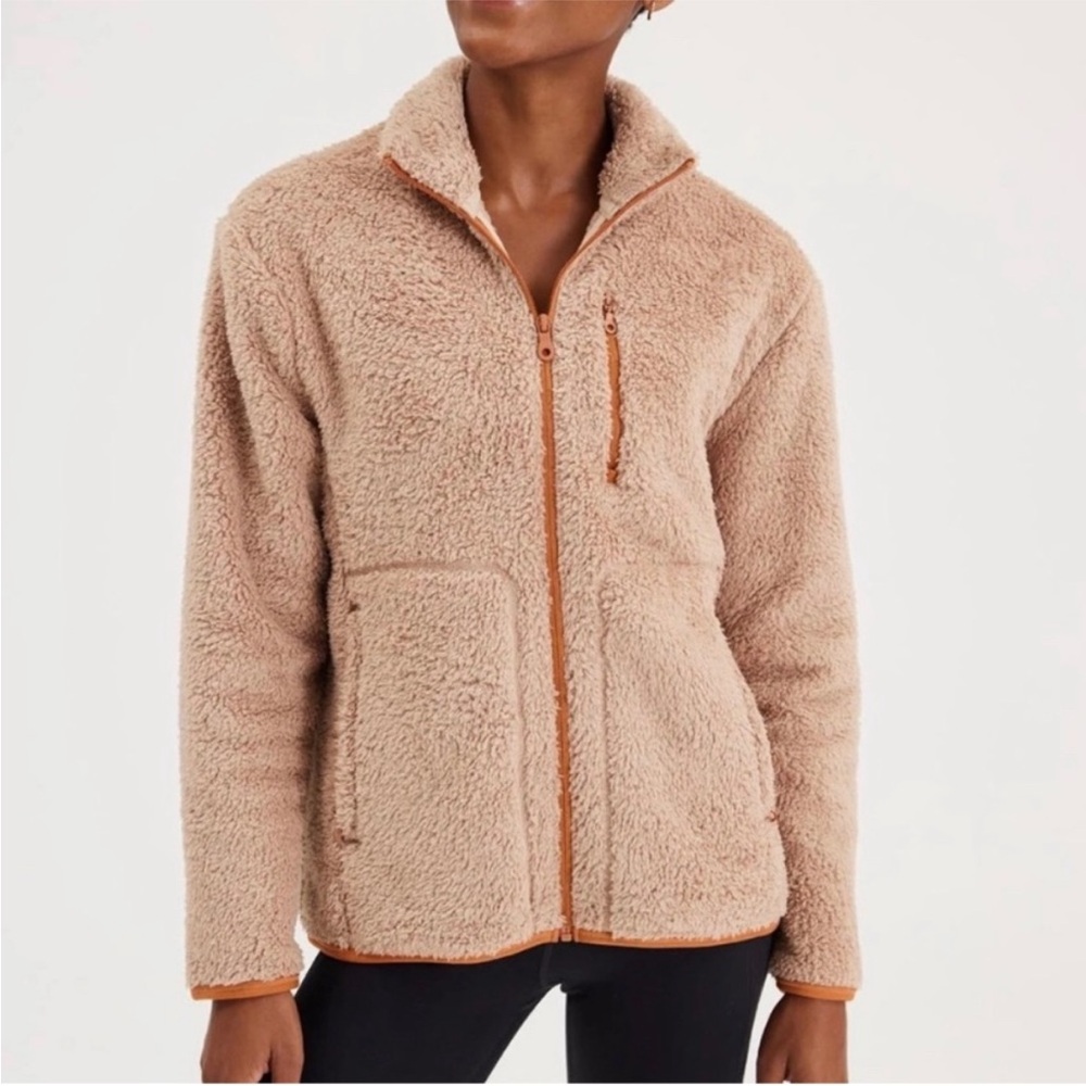 Girlfriend Collective Teddy Jacket Recycled Full Zip Fleece Light Brown XXL
